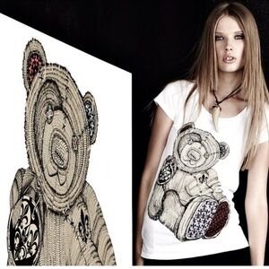 Lauren Moshi oversized White burn out graphic teddy bear multi Tee XS